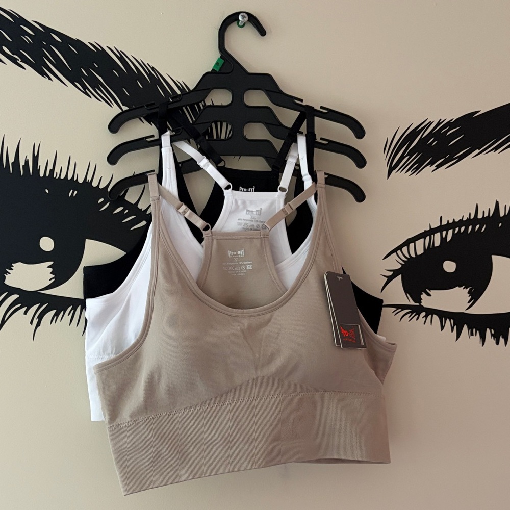 3-Pack Seamless Scoop Neck Bralette — Taupe, White & Black